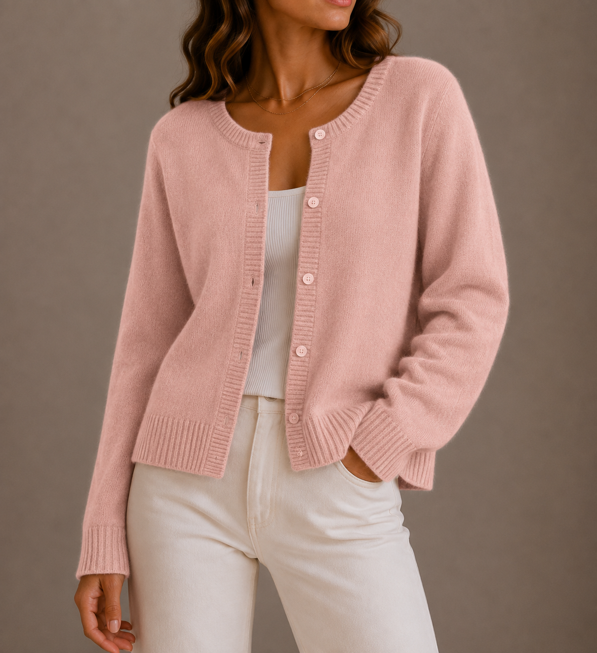 Cardigan femme en maille à col rond boutonné 9