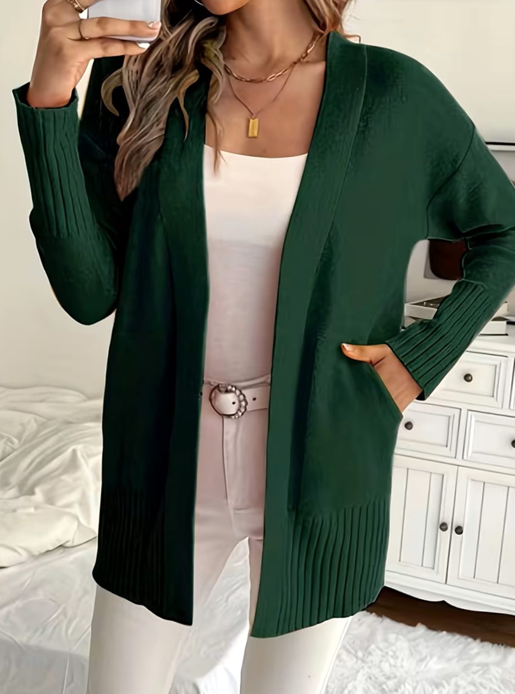 Cardigan femme oversize ouvert en maille côtelée à poches 6