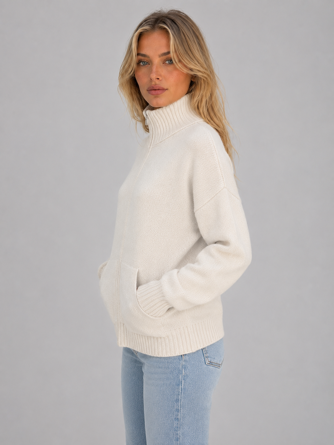 Cardigan femme zippé en maille à col cheminée 6