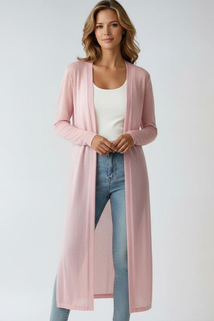 Cardigan long femme léger en maille fine et ouvert devant 4
