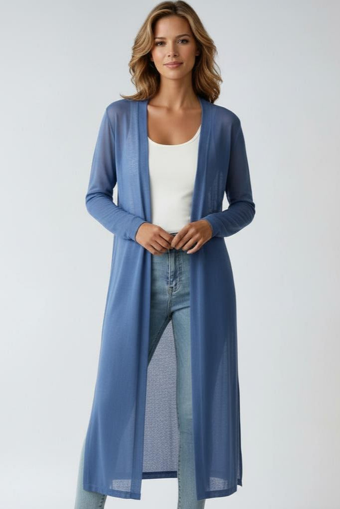 Cardigan long femme léger en maille fine et ouvert devant 6
