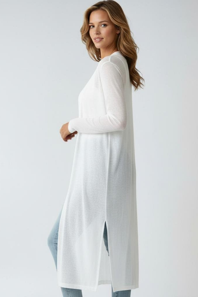 Cardigan long femme léger en maille fine et ouvert devant 8