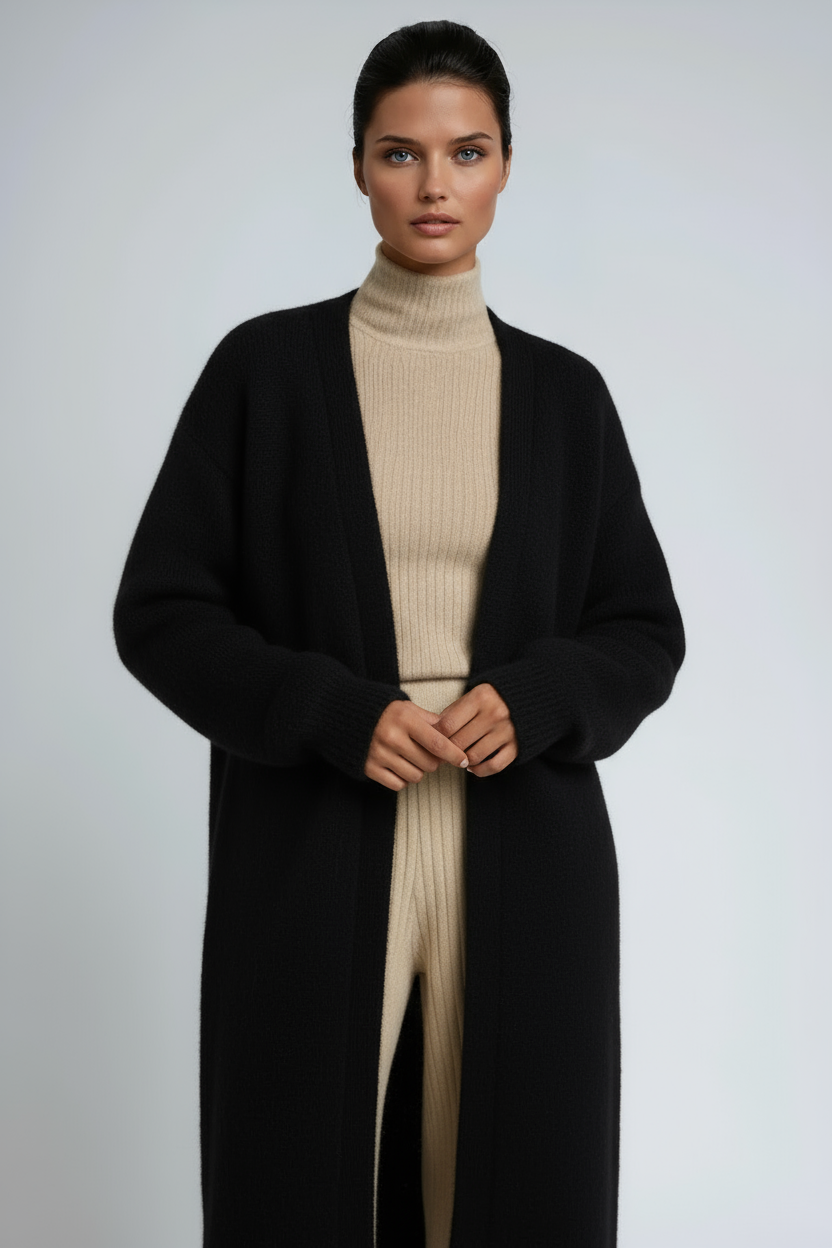 Cardigan long femme ouvert devant en maille douce à épaules tombantes et coupe ample 3