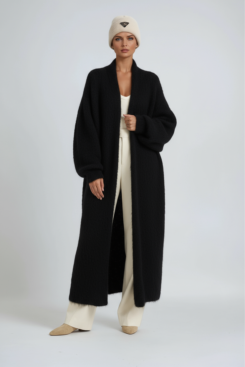 Cardigan long femme ouvert devant en maille douce à épaules tombantes et coupe ample 5