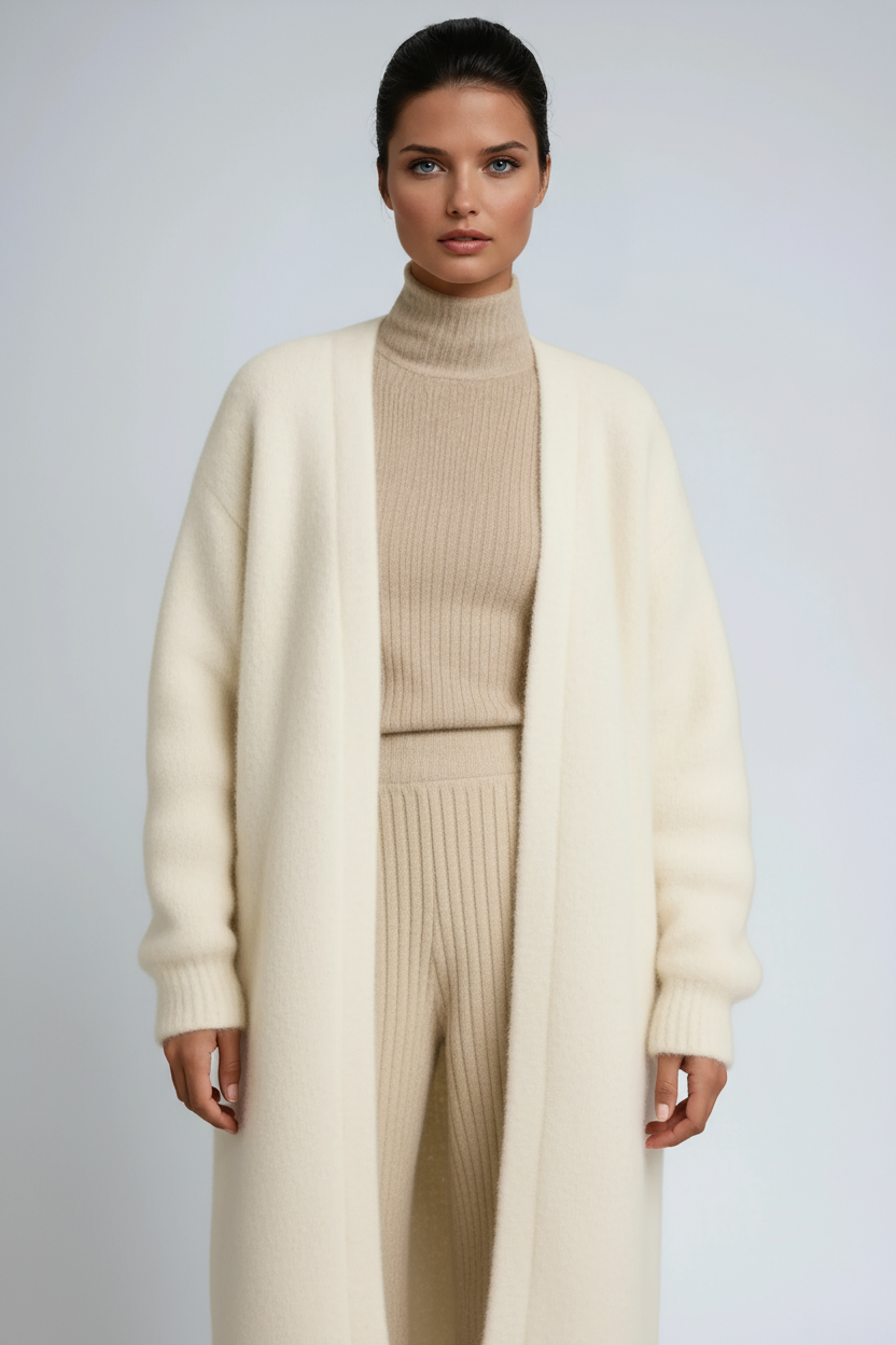 Cardigan long femme ouvert devant en maille douce à épaules tombantes et coupe ample 6