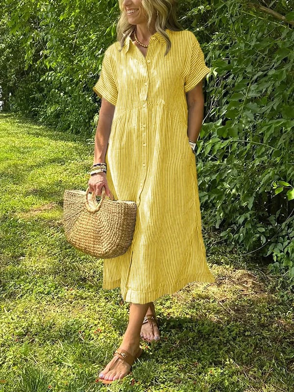 Robe chemise midi rayée boutonnée femme