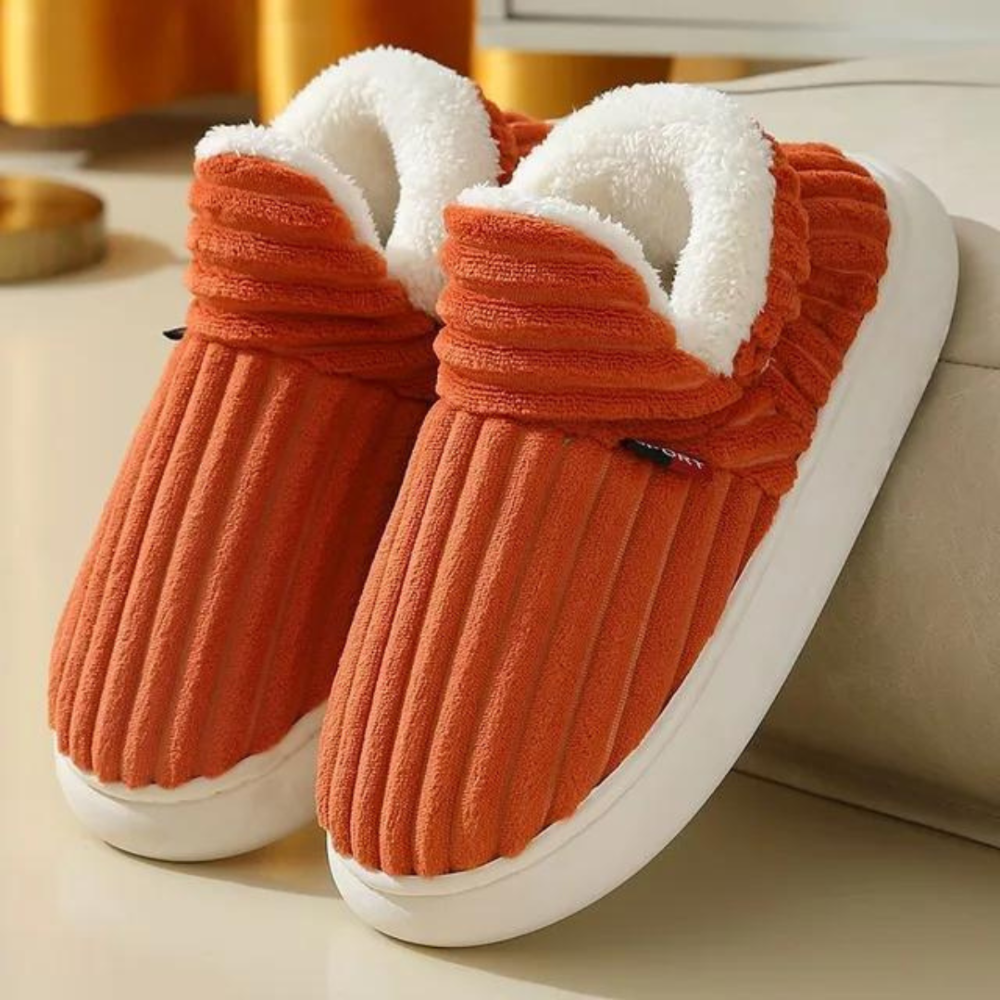 Chaussons femme côtelés à col fourré intérieur doublé 5