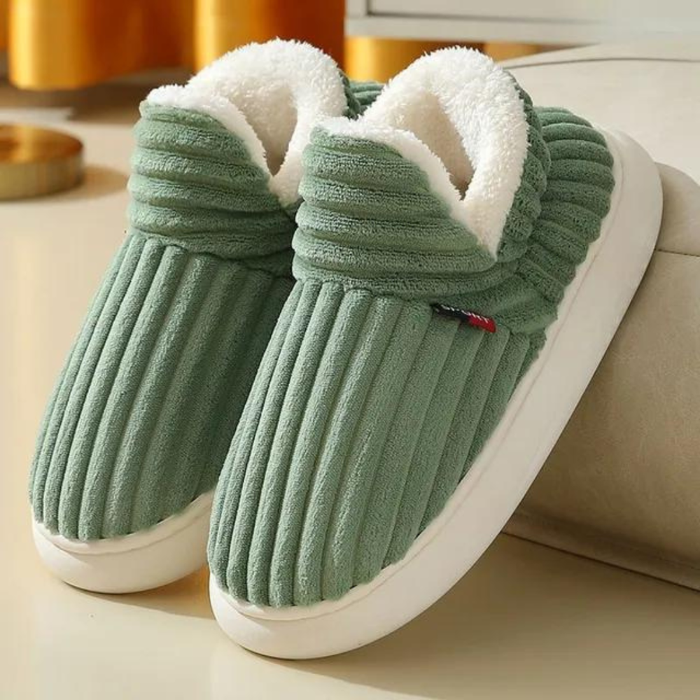 Chaussons femme côtelés à col fourré intérieur doublé 6