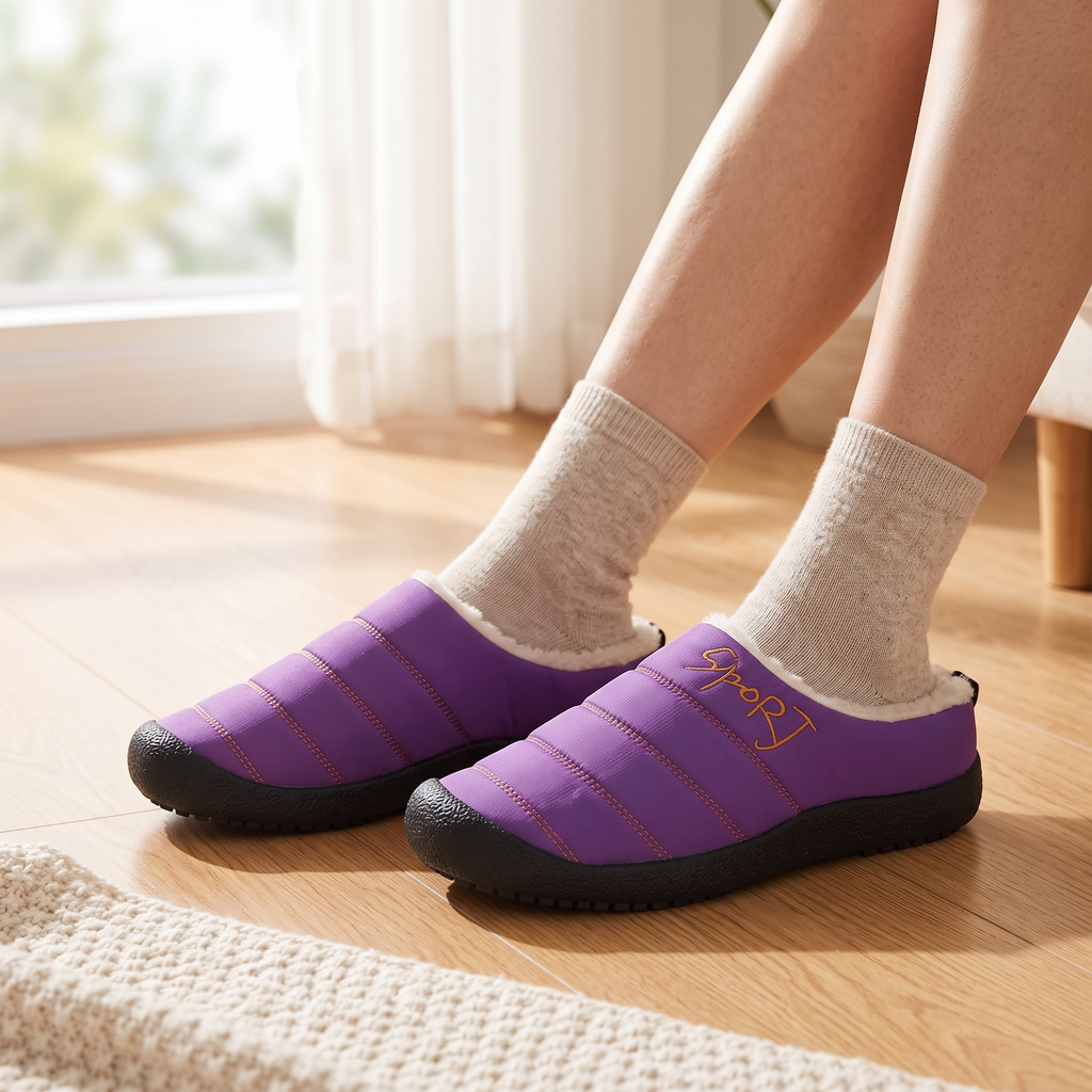Chaussons femme matelassés doublés semelle épaisse extérieure 6