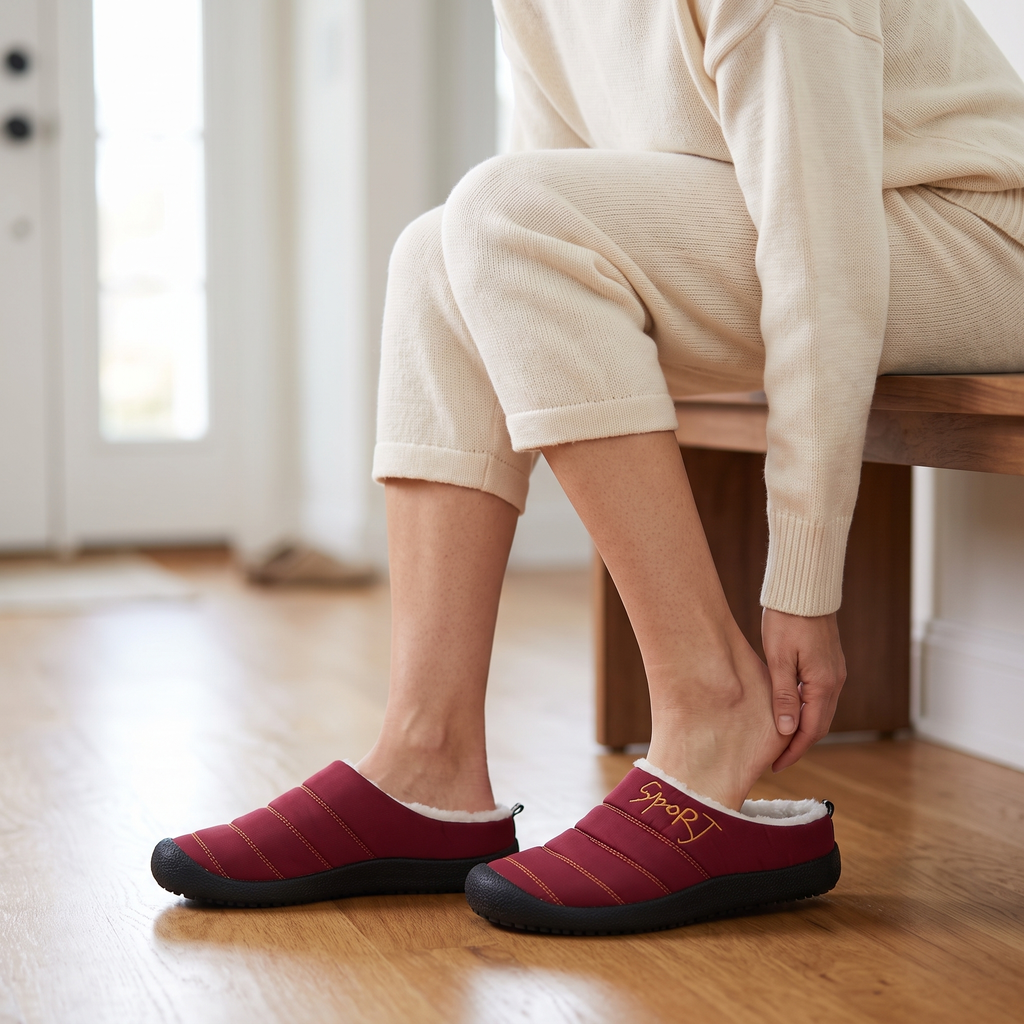 Chaussons femme matelassés doublés semelle épaisse extérieure 9