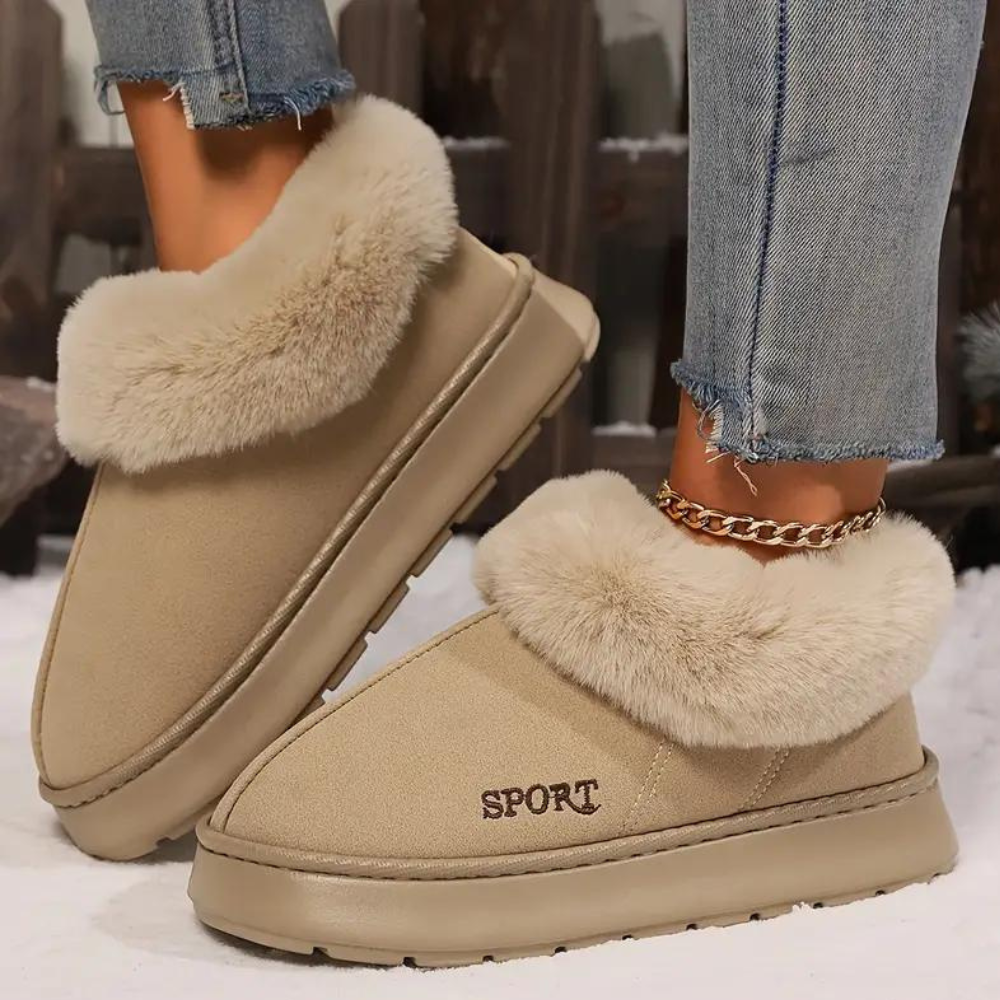 Chaussons femme montants à col fourré semelle plateforme 3