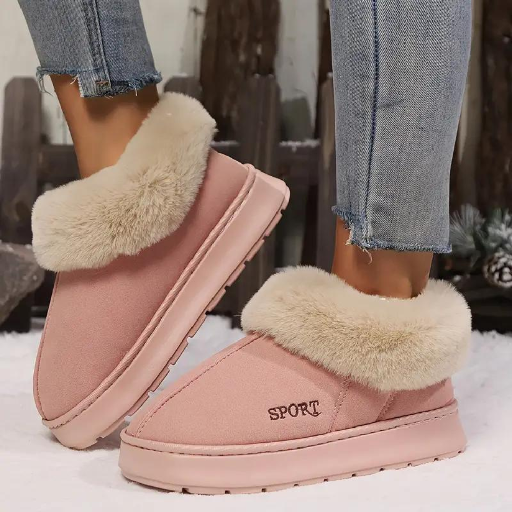 Chaussons femme montants à col fourré semelle plateforme 4