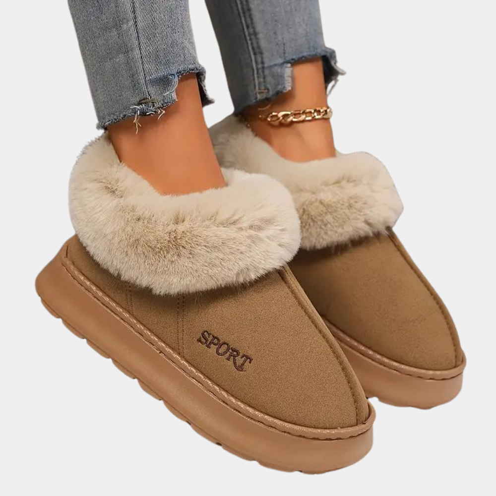 Chaussons femme montants à col fourré semelle plateforme 7