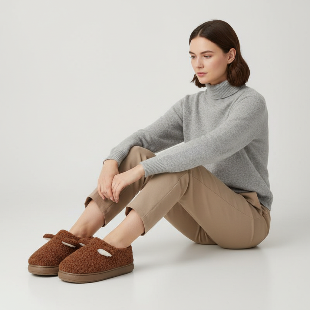 Chaussons femme peluche à enfiler semelle plateforme bout fermé 1