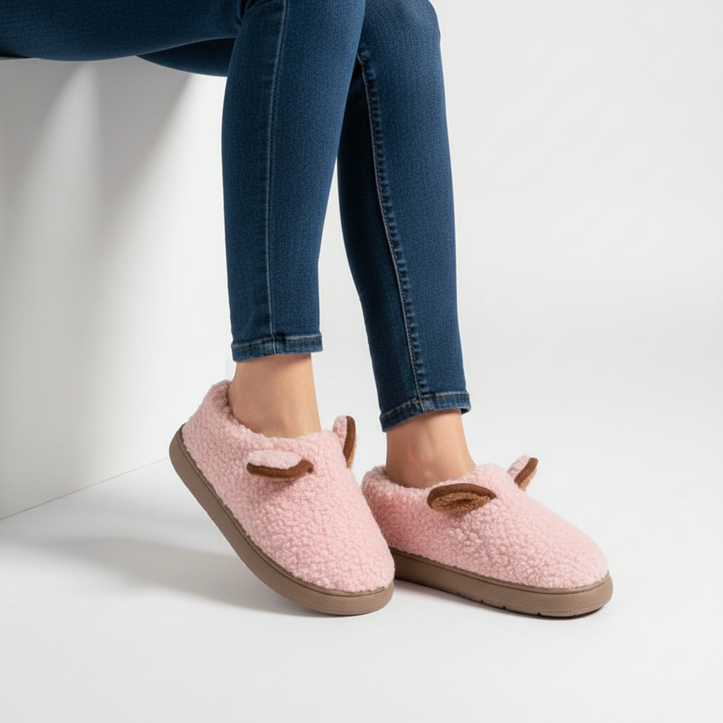 Chaussons femme peluche à enfiler semelle plateforme bout fermé 2