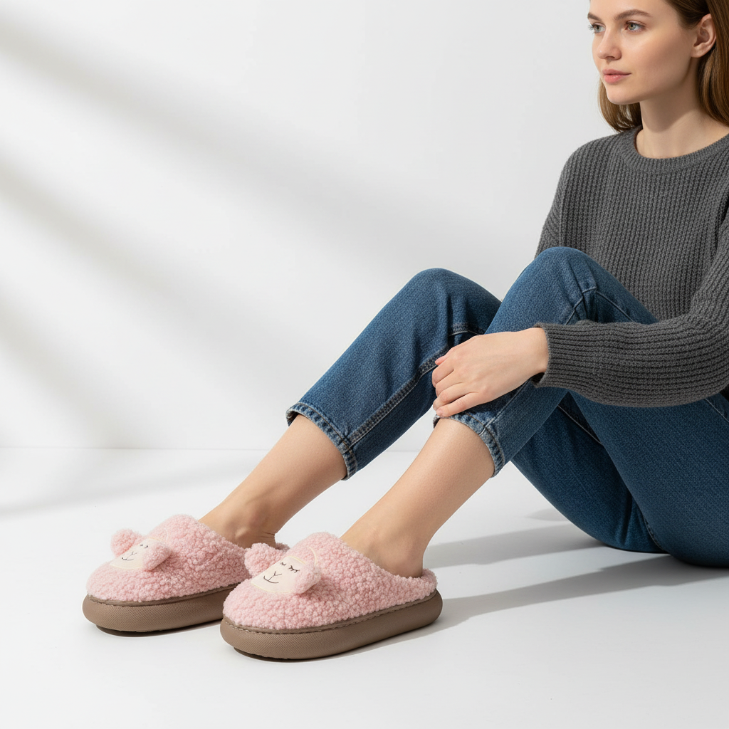 Chaussons femme peluche à enfiler semelle plateforme bout fermé 5