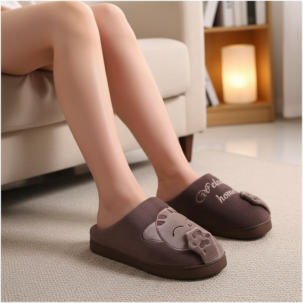 Chaussons femme peluche doublés motif animal semelle souple 10