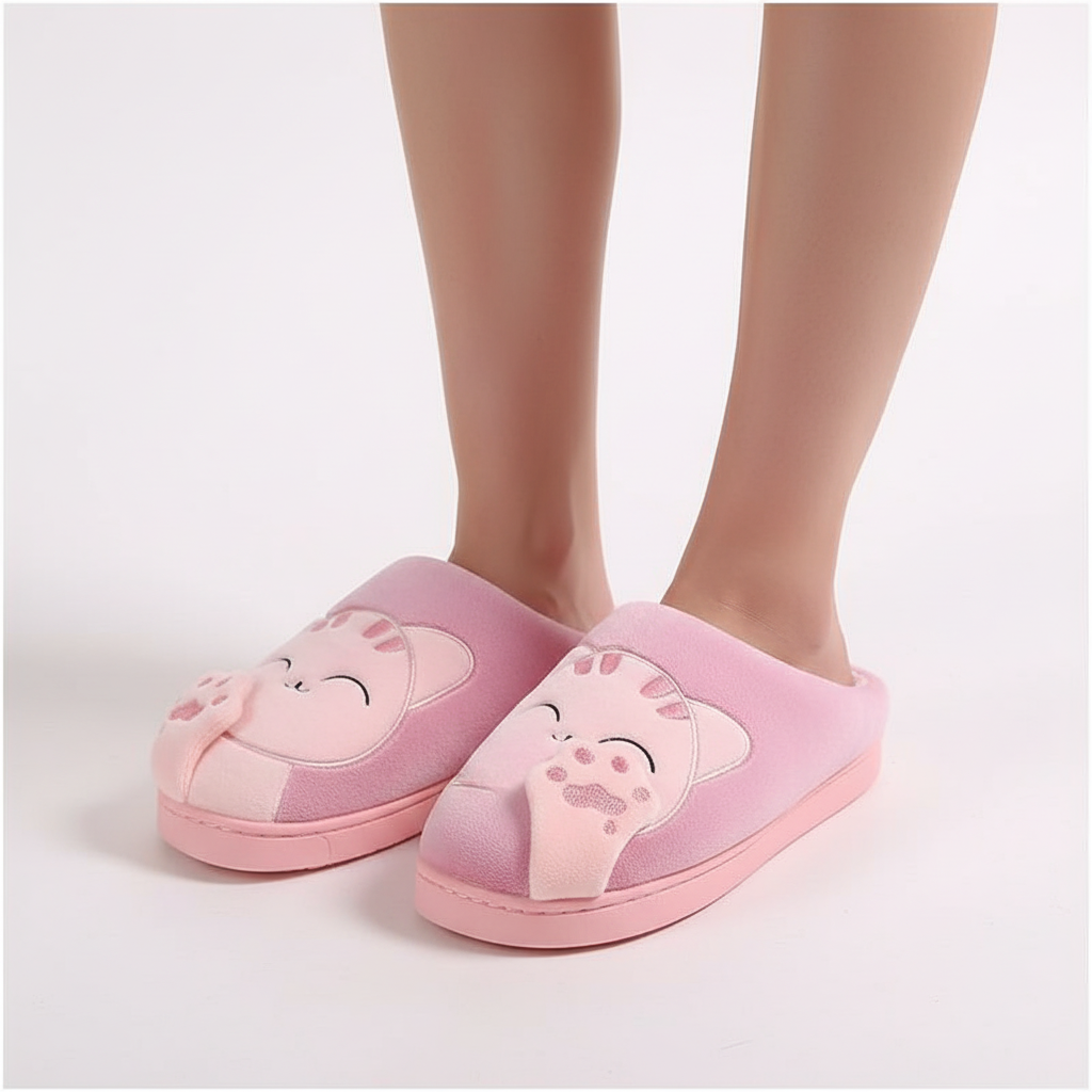 Chaussons femme peluche doublés motif animal semelle souple 6