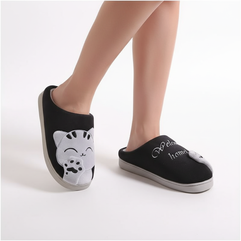 Chaussons femme peluche doublés motif animal semelle souple 9
