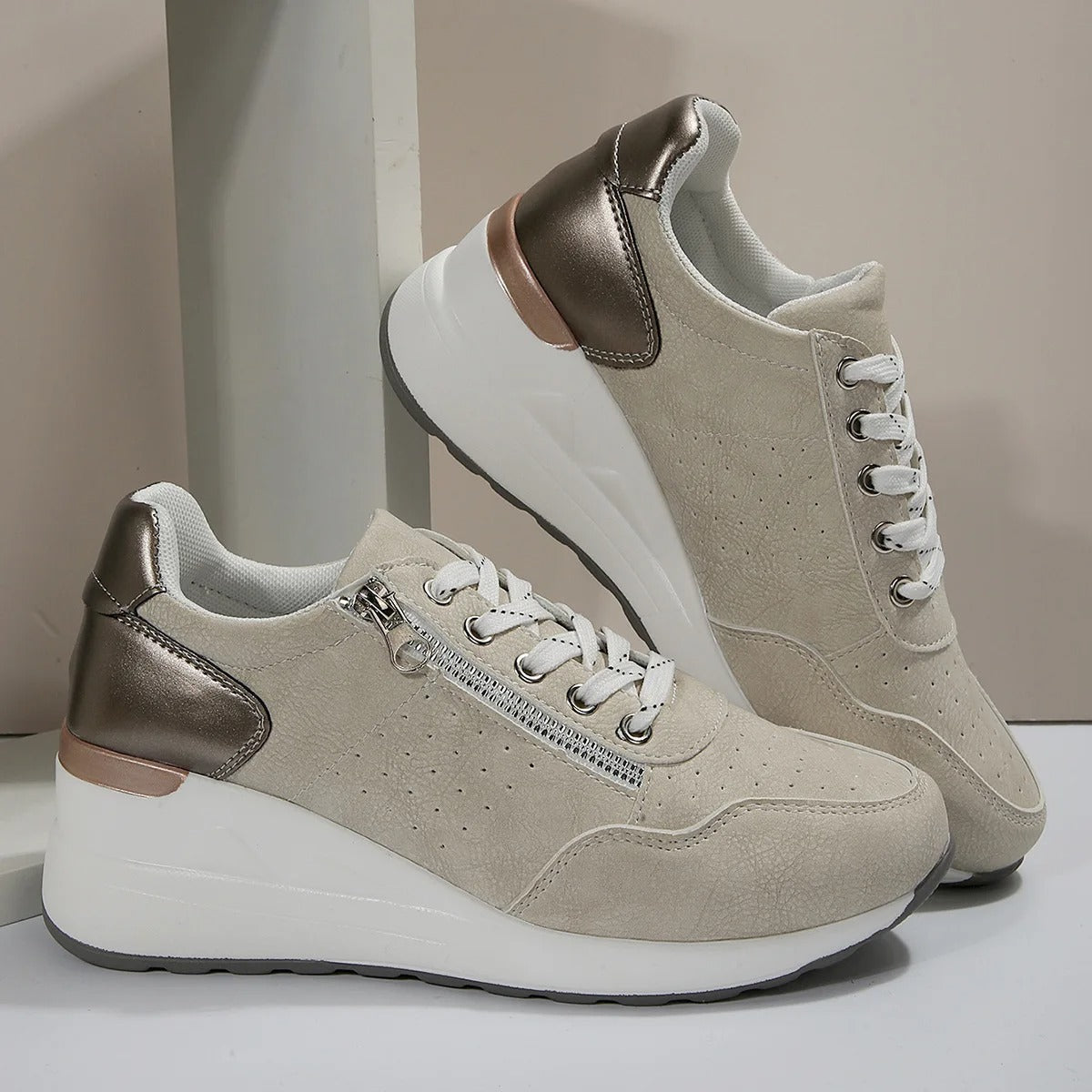 Chaussures de marche femme légères en textile respirant, semelle antidérapante, lacets élastiques et fermeture éclair 6