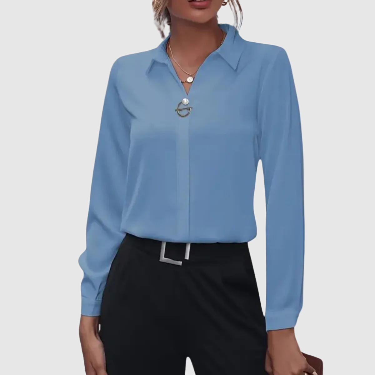 Chemisier femme manches longues boutonné à col rabattu et poignets 4