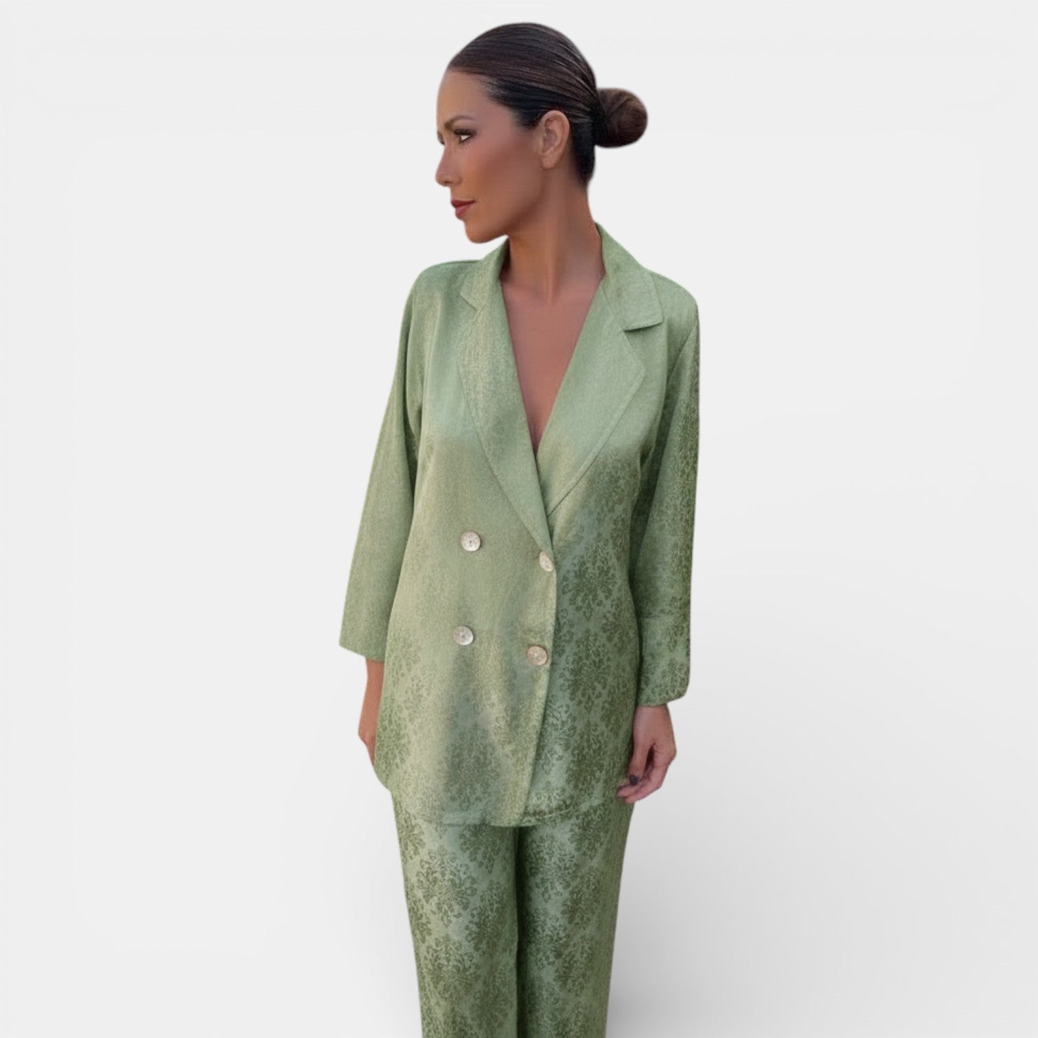 Ensemble blazer et pantalon large femme, tailleur chic à col en V