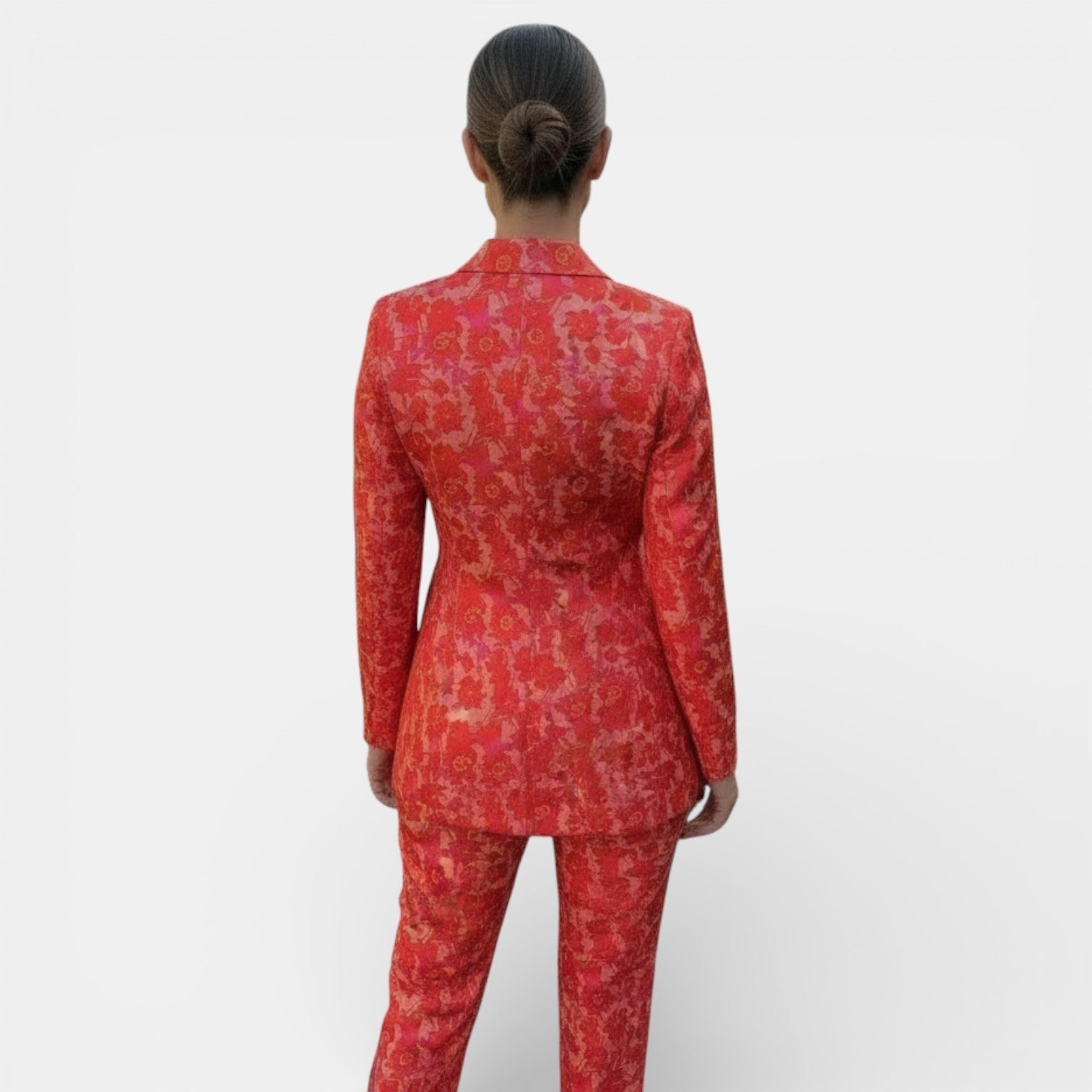 Ensemble blazer et pantalon large femme, tailleur chic à col en V