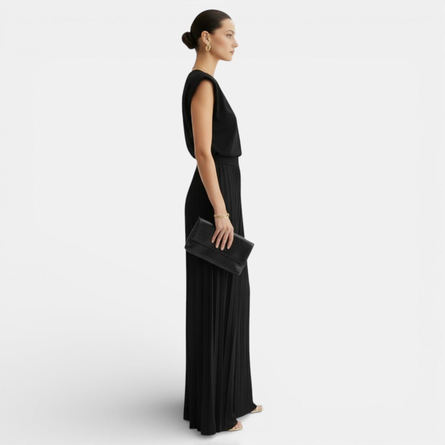 Ensemble femme sans manches à col rond et pantalon large plissé