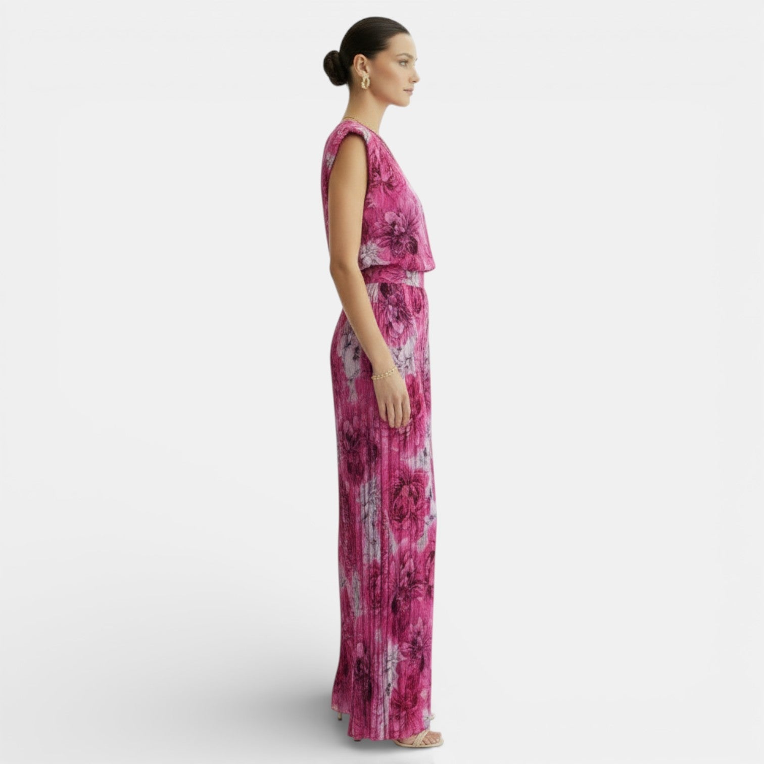 Ensemble femme sans manches à col rond et pantalon large plissé