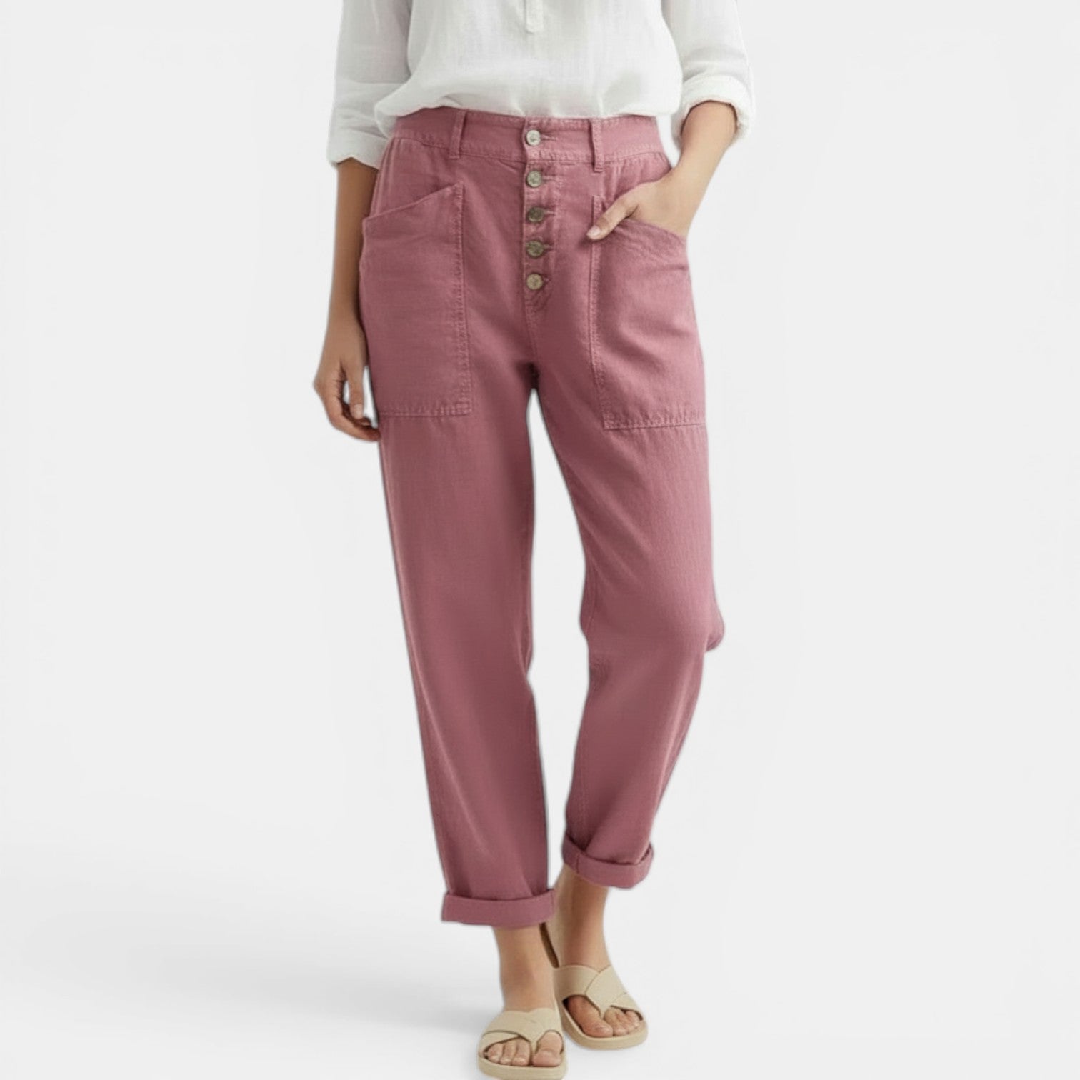 Pantalon large en coton et lin femme