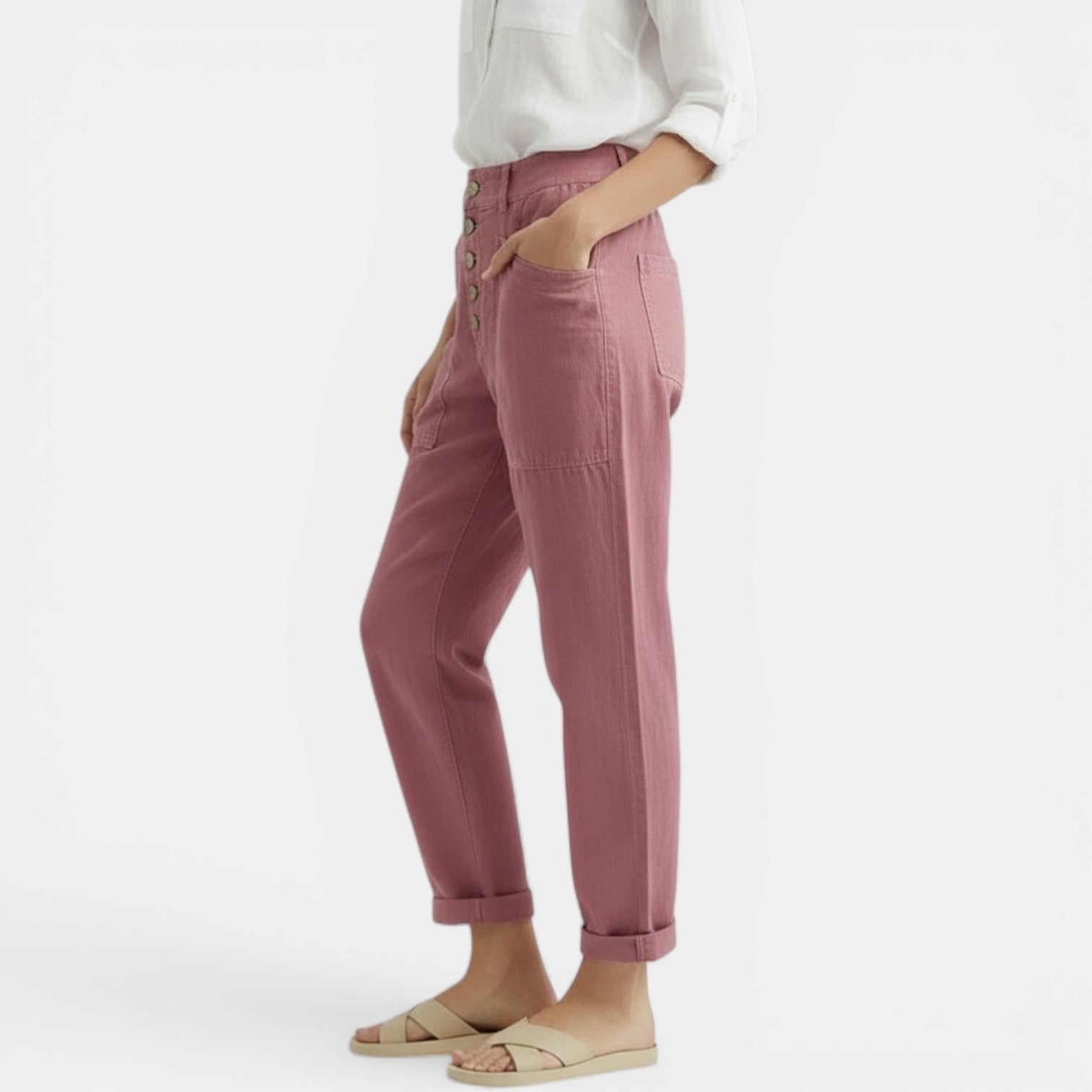 Pantalon large en coton et lin femme