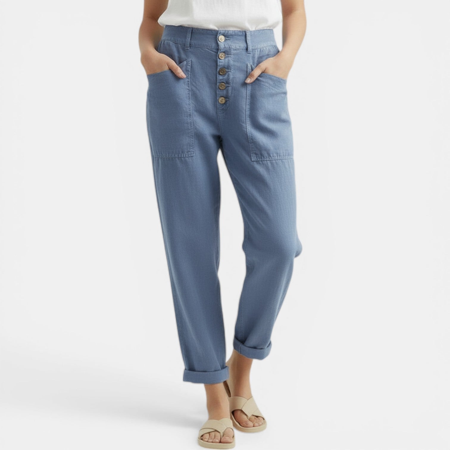 Pantalon large en coton et lin femme