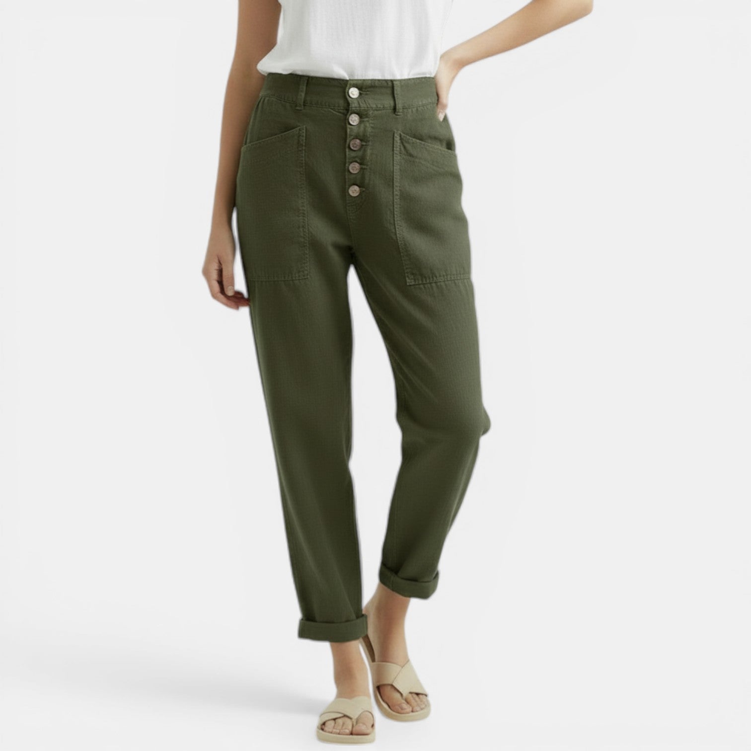 Pantalon large en coton et lin femme
