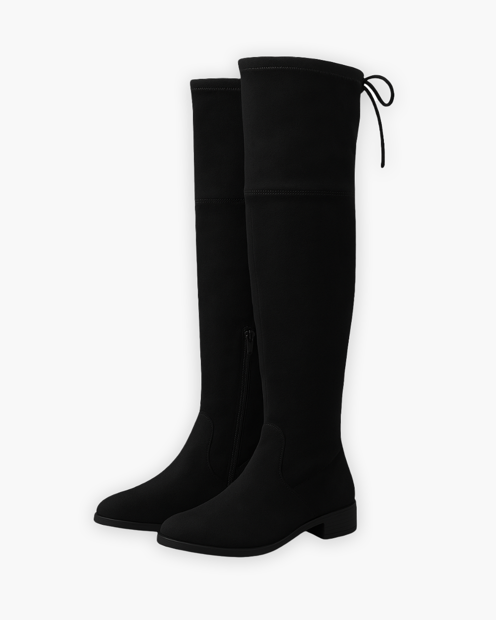 Cuissardes plates femme en daim à bout rond et zip latéral 2