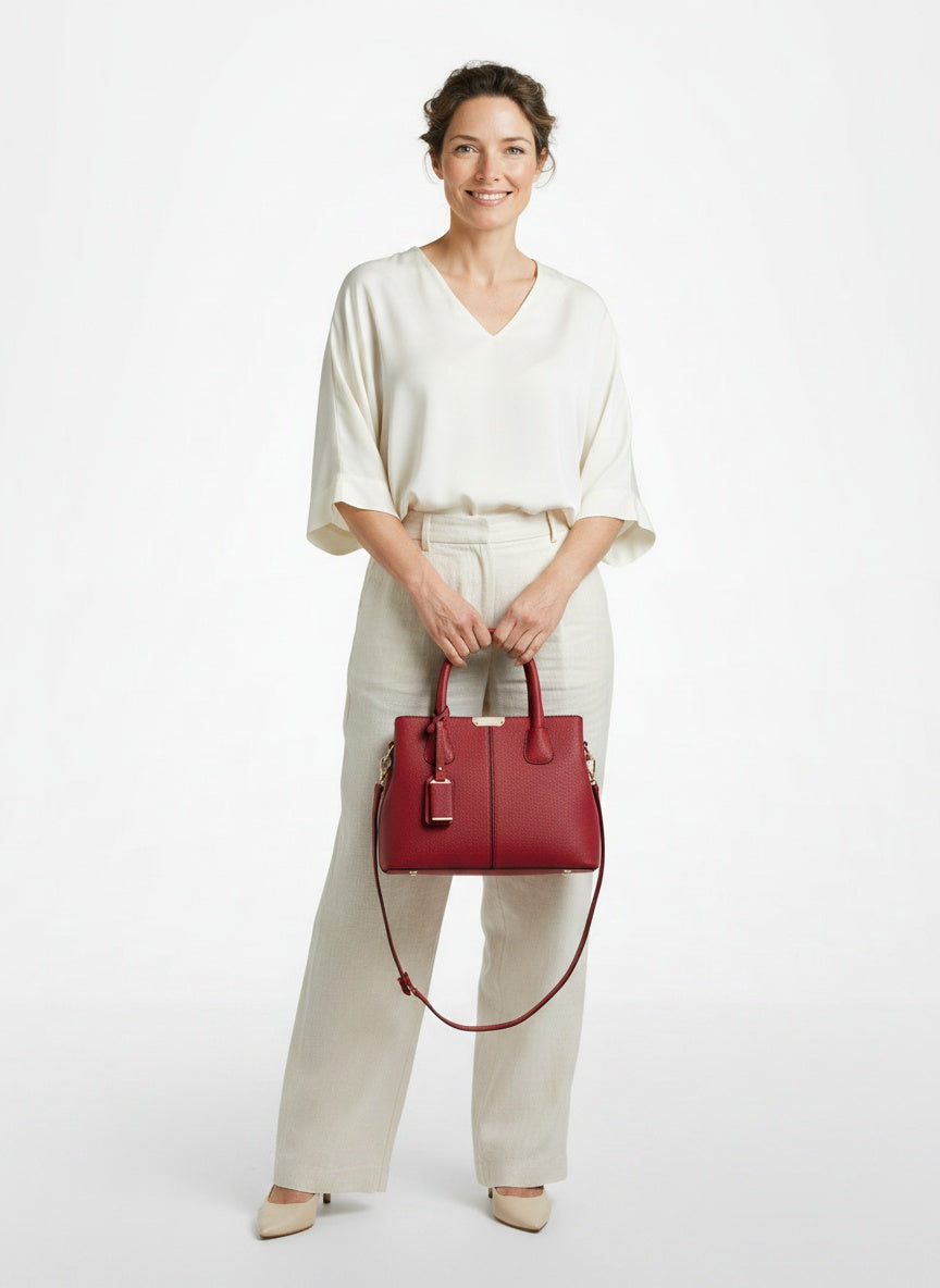 Full body view of the model wearing Sac à main structuré en cuir avec bandoulière femme