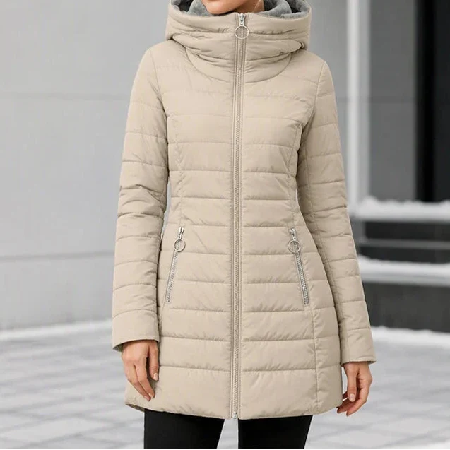 Doudoune femme à capuche zippée coupe droite et poches zippées 9