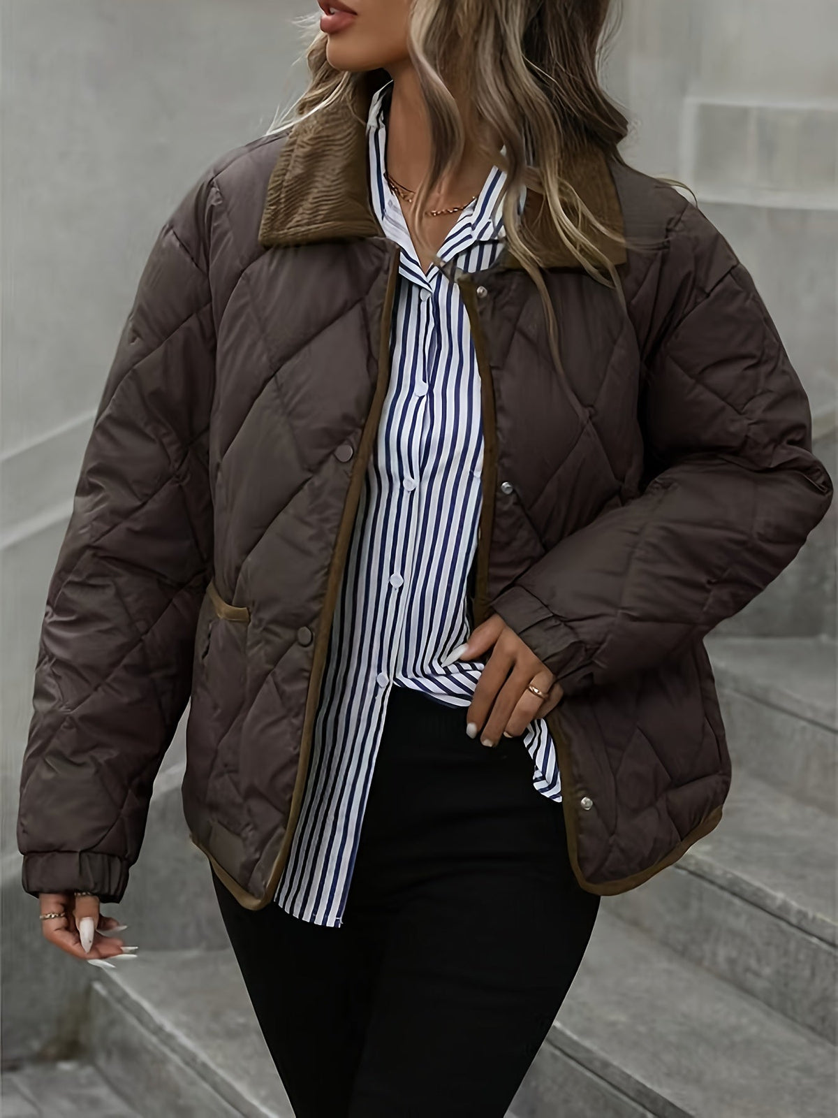 Doudoune femme courte matelassée à col chemise coupe ample 5