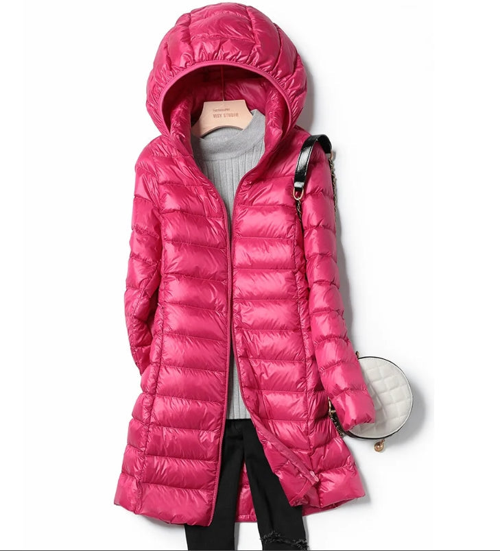 Doudoune femme mi-longue légère à capuche 2