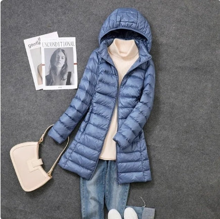 Doudoune femme mi-longue légère à capuche 5