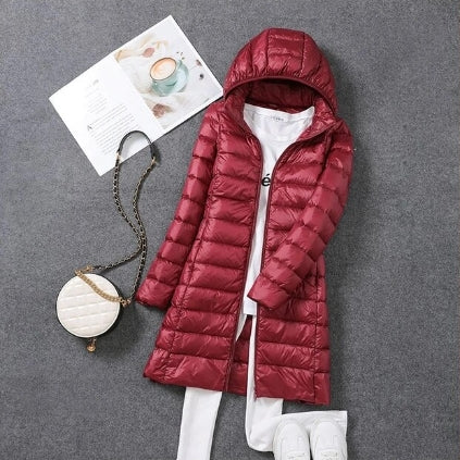 Doudoune femme mi-longue légère à capuche 6
