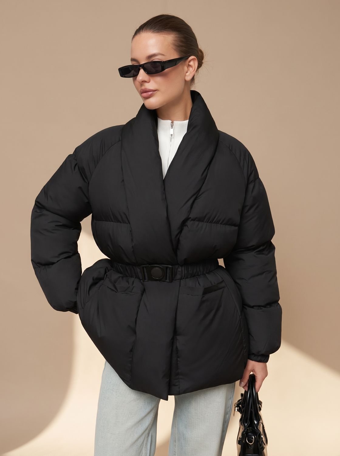 Doudoune femme oversize ceinturée à col montant 5