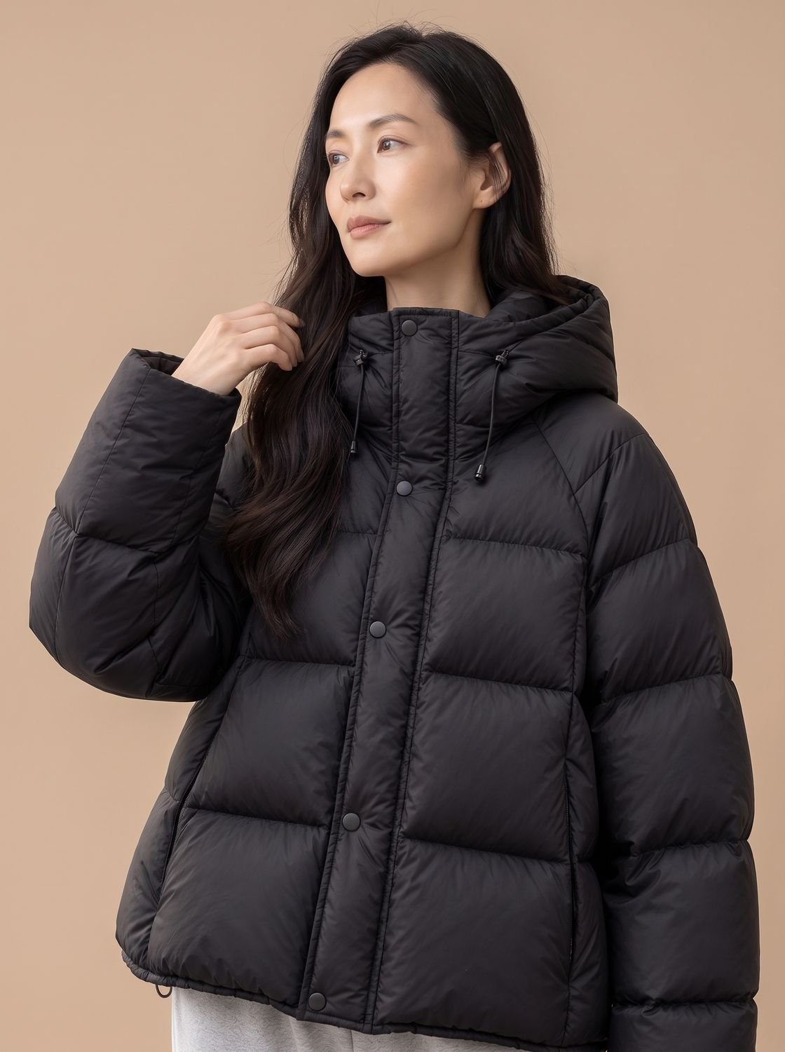 Doudoune femme oversize en duvet à capuche ajustable 5