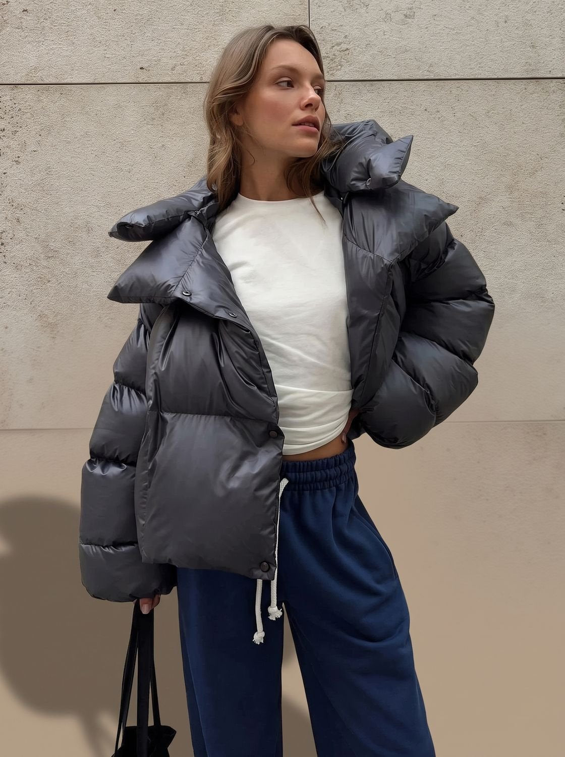 Doudoune femme oversize matelassée à col montant 3