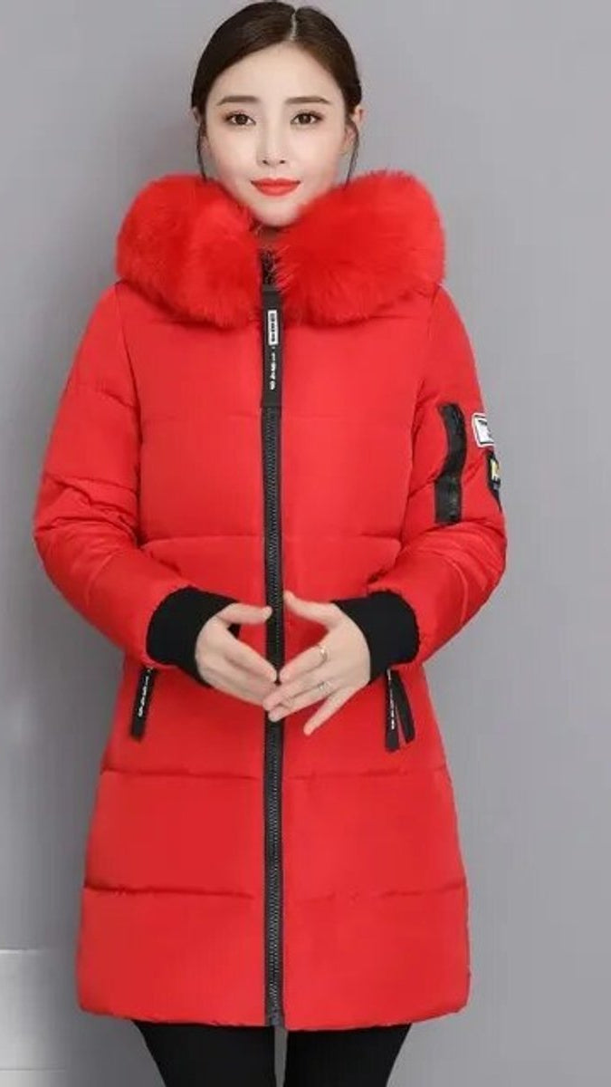 Doudoune longue femme à capuche col en fausse fourrure matelassée 1