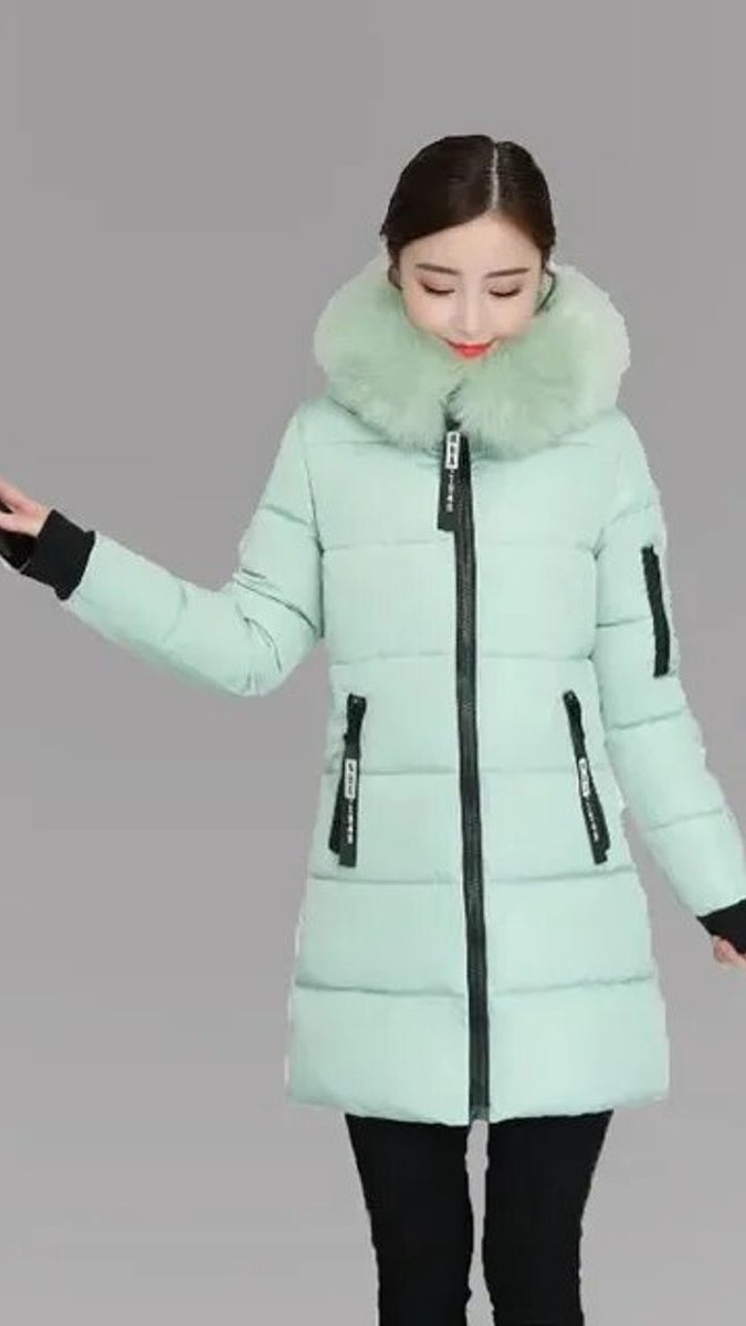 Doudoune longue femme à capuche col en fausse fourrure matelassée 4