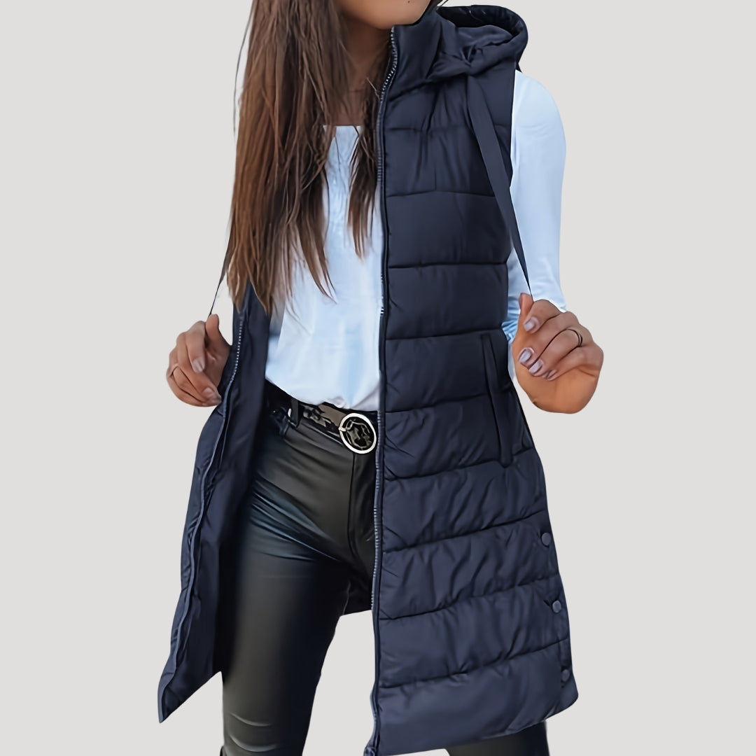 Doudoune sans manches femme longue à capuche zippée grande taille 4