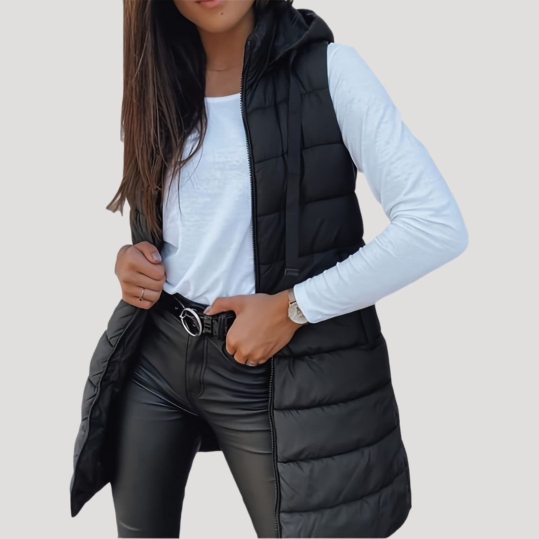 Doudoune sans manches femme longue à capuche zippée grande taille 5