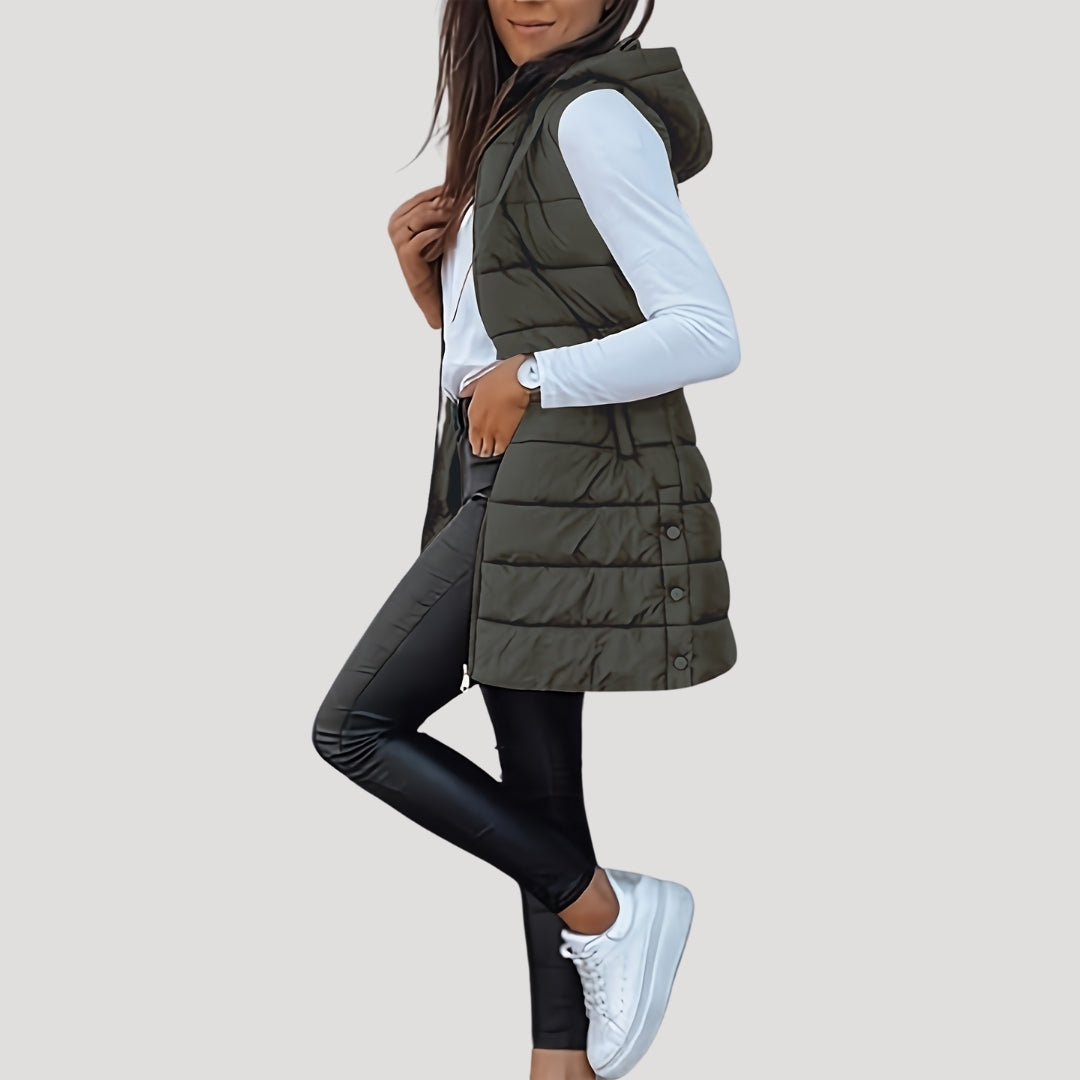 Doudoune sans manches femme longue à capuche zippée grande taille 7