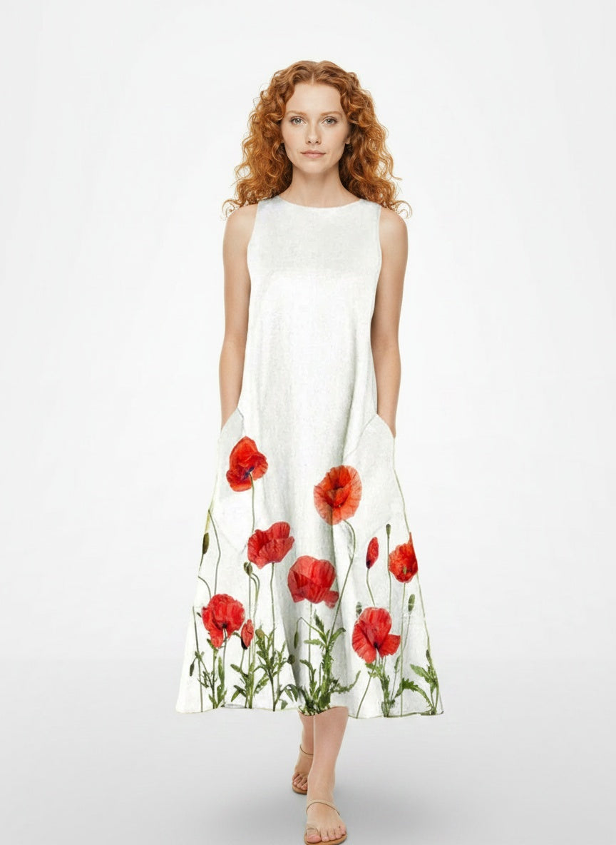 Full body view of the model wearing Robe d'été midi à imprimé floral femme
