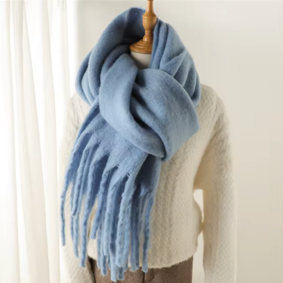 Écharpe pashmina unie à franges femme 11